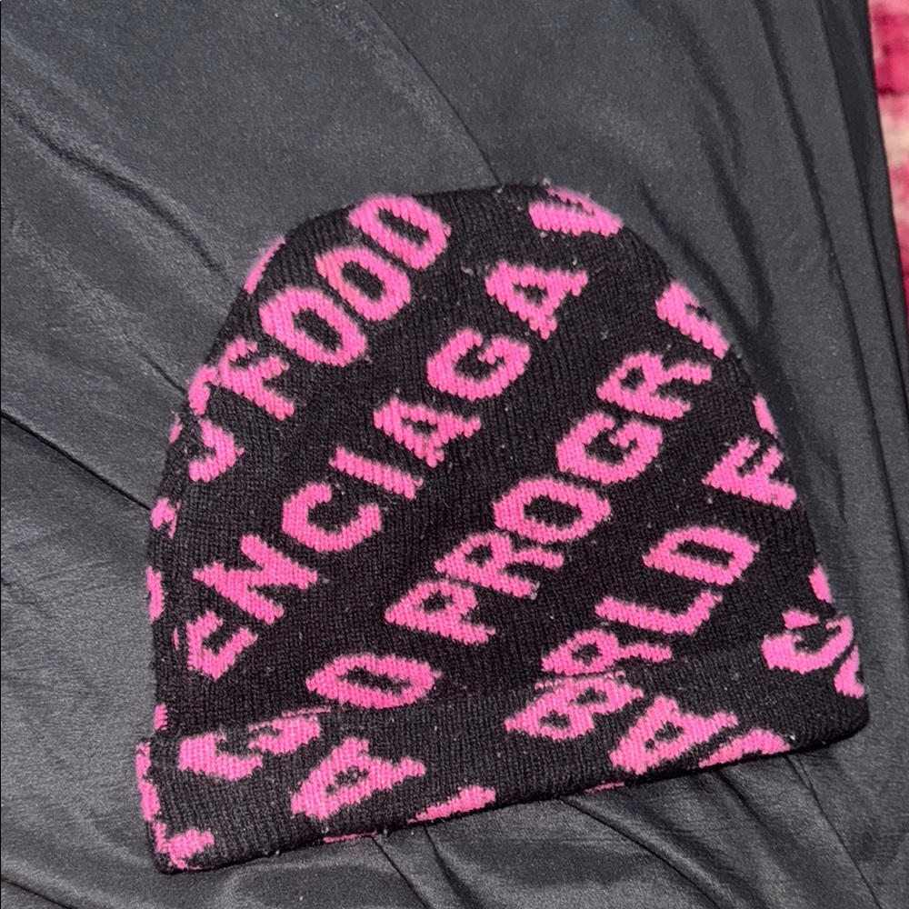 Balenciaga Black Beanie with Pink Lettering